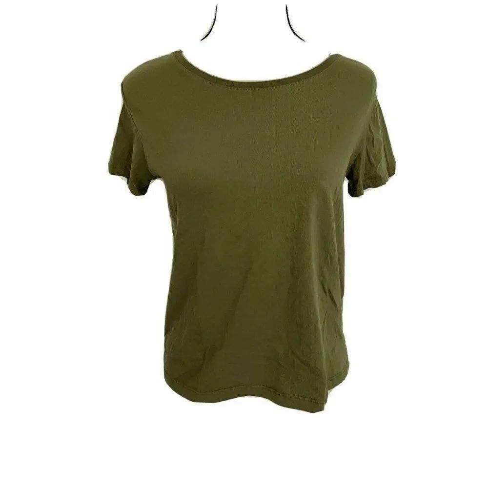 Zara Wb Womens Solid Olive Green Short Sleeve Crew Neck Top T Shirt Small